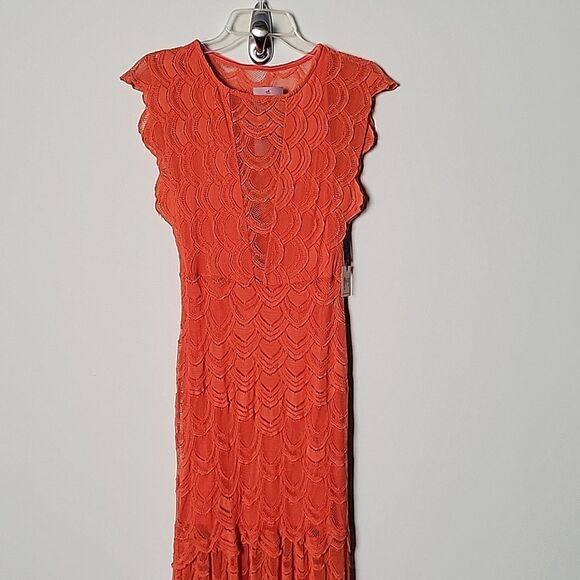 NWT NightCap Clothing XS/S Victorian Lace Orange Coral Caletto Maxi Long Dress - Picture 3 of 14